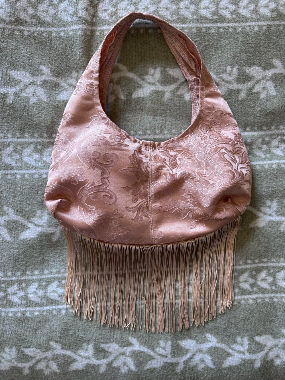 Marlène Rougier brocade satin purse with fringe - Picture 5 of 5
